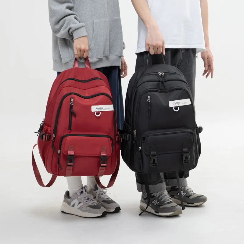 BOBDOG Polyester Backpack Student Backpack Travel Bag Hiking Bag Large Size Unisex Pure Black White/Burgundy-9