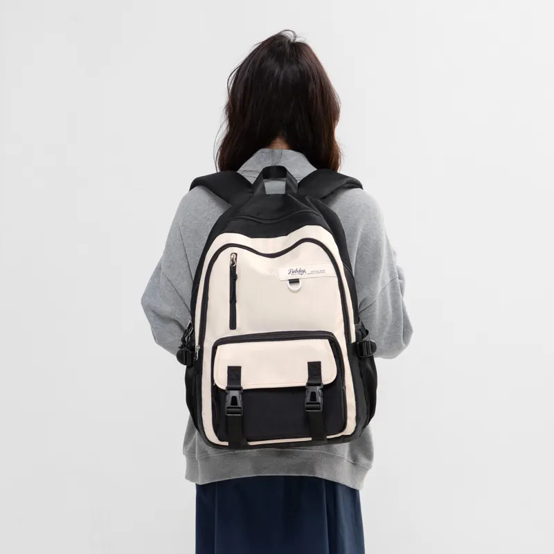 BOBDOG Polyester Backpack Student Backpack Travel Bag Hiking Bag Large Size Unisex Pure Black White/Burgundy-6