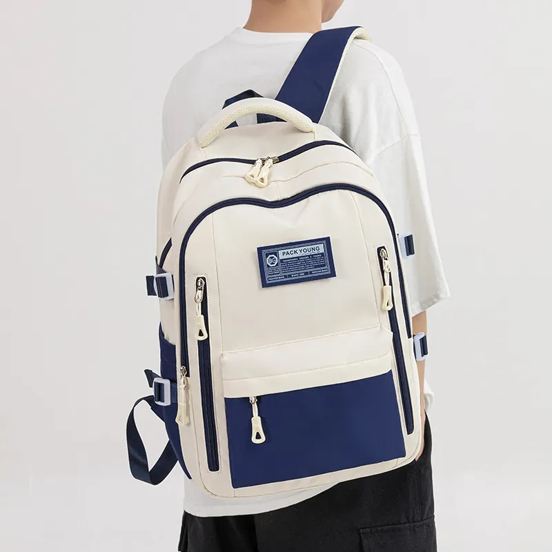 BOBDOG Oxford With Polyester Backpack Regular Unisex Ecru & Blue/Ecru & Red-1
