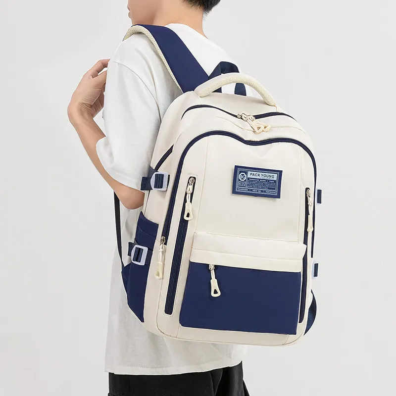 BOBDOG Oxford With Polyester Backpack Regular Unisex Ecru & Blue/Ecru & Red-2