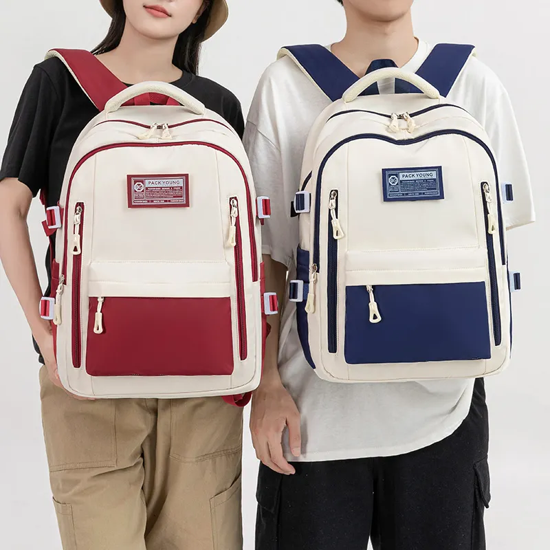 BOBDOG Oxford With Polyester Backpack Regular Unisex Ecru & Blue/Ecru & Red-4