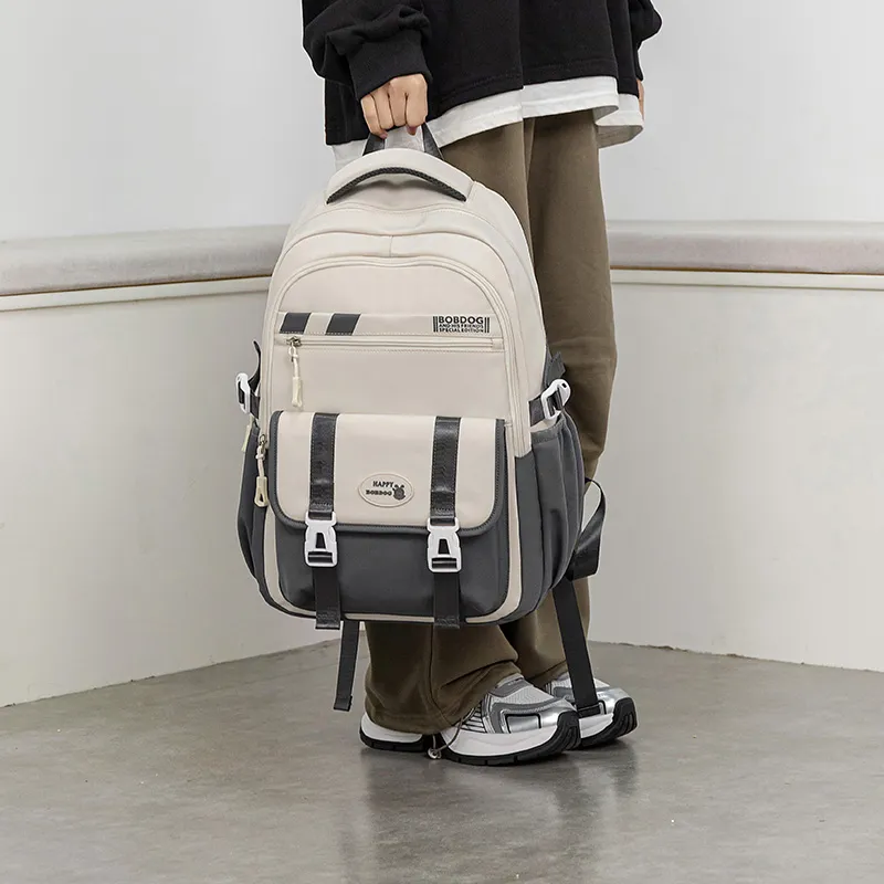BOBDOG Oxford Backpack Casual Bag, School Bag, Mountaineering Bag Regular Unisex Gray White/Purple/Khaki/Black White-2