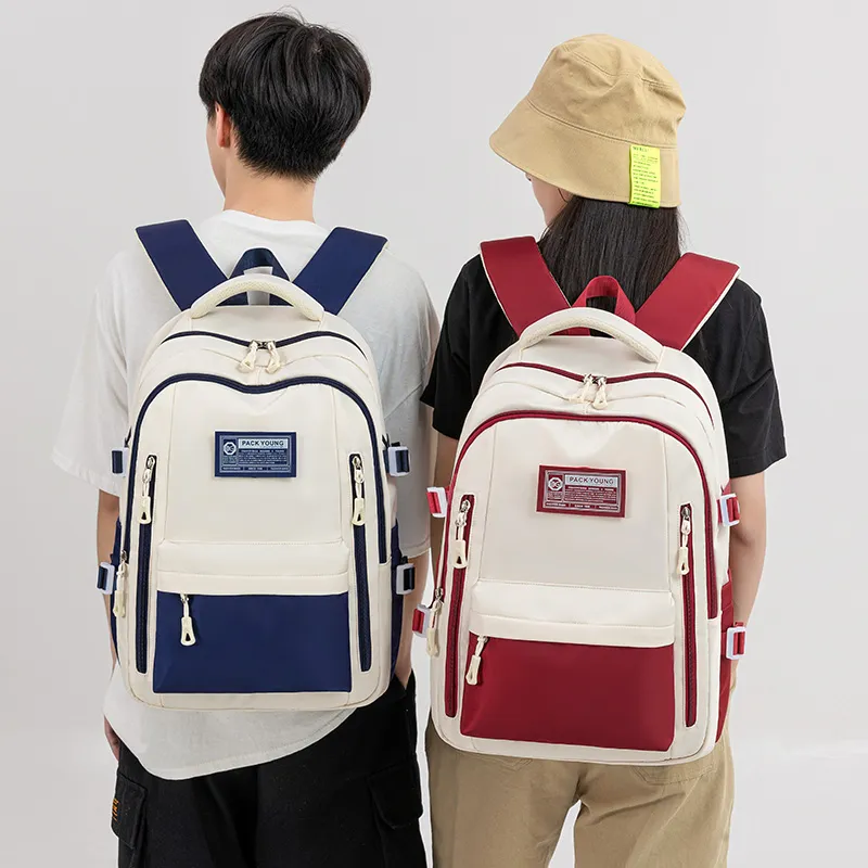 BOBDOG Oxford With Polyester Backpack Regular Unisex Ecru & Blue/Ecru & Red-5