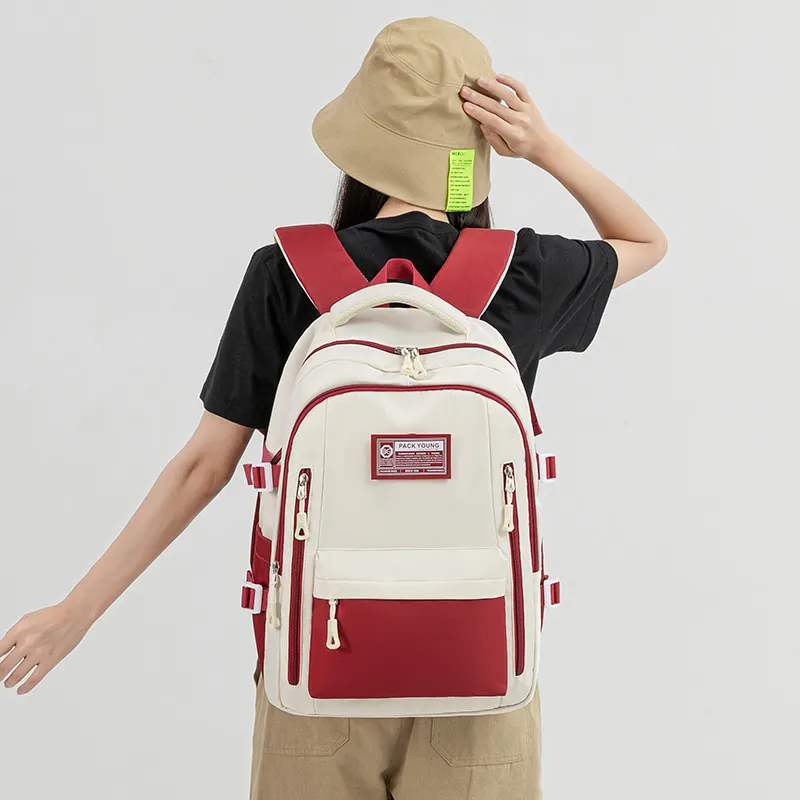 BOBDOG Oxford With Polyester Backpack Regular Unisex Ecru & Blue/Ecru & Red-10