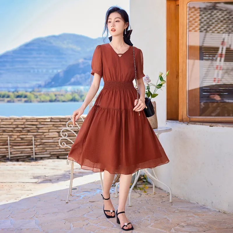 Like The Age Of Water Short Sleeved Dress Women's Red-2