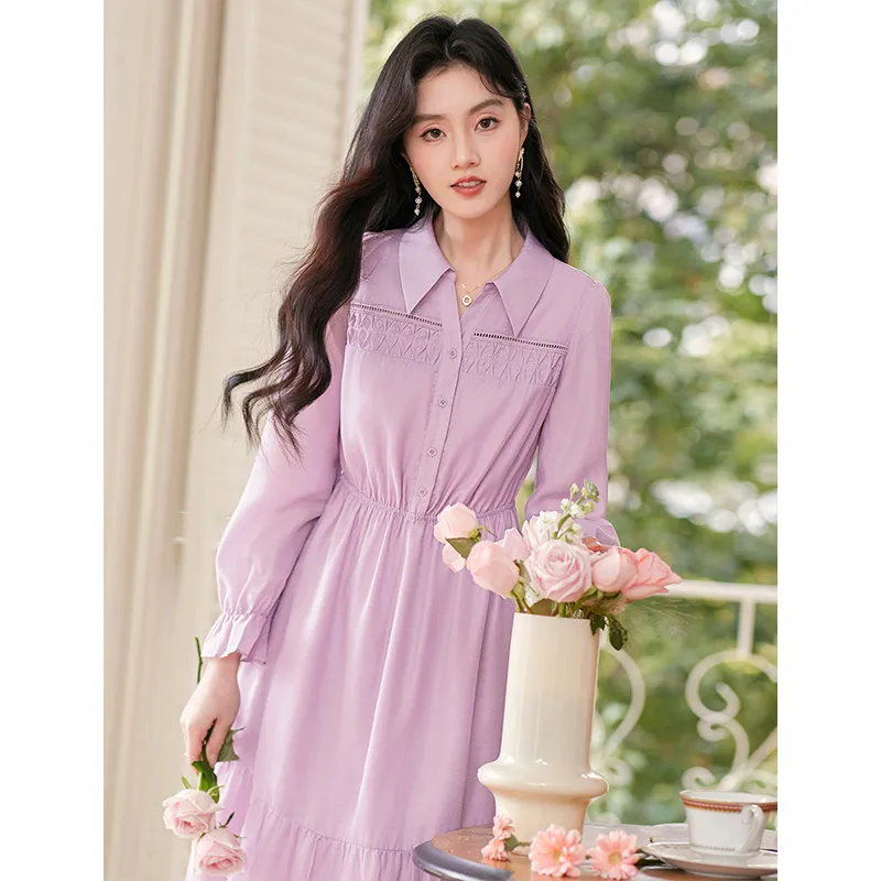 Like The Age Of Water 2025 Spring Long Sleeved Dress Women's Purple-5