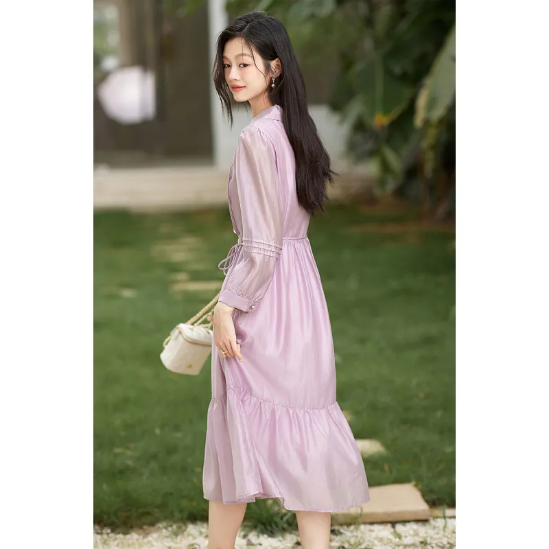 Like The Age Of Water Fall Long Sleeved Dress Regular Women's Purple-4