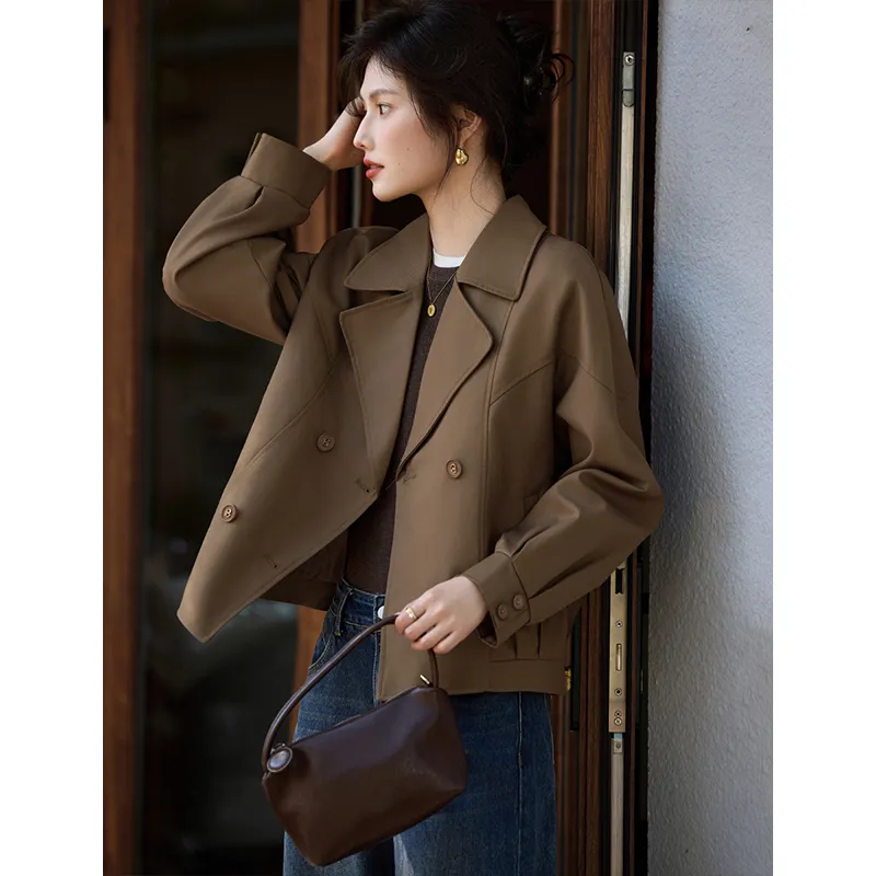 Like The Age Of Water Spring, Fall Trench Coat Regular Women's Coffee-4