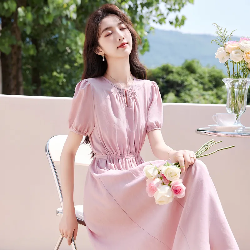 Like The Age Of Water Short Sleeved Dresses Women's Pink-4