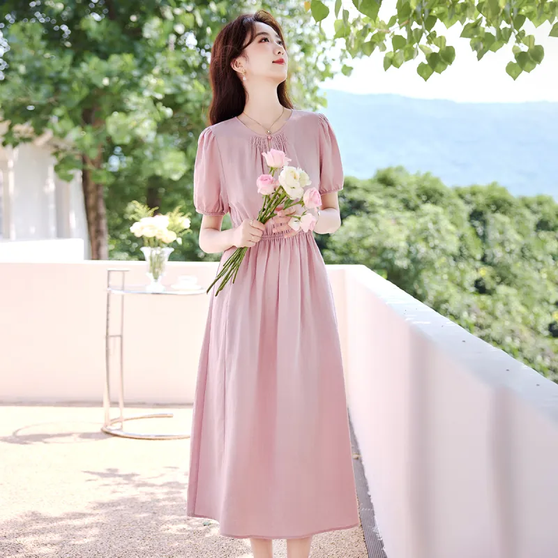Like The Age Of Water Short Sleeved Dresses Women's Pink-2