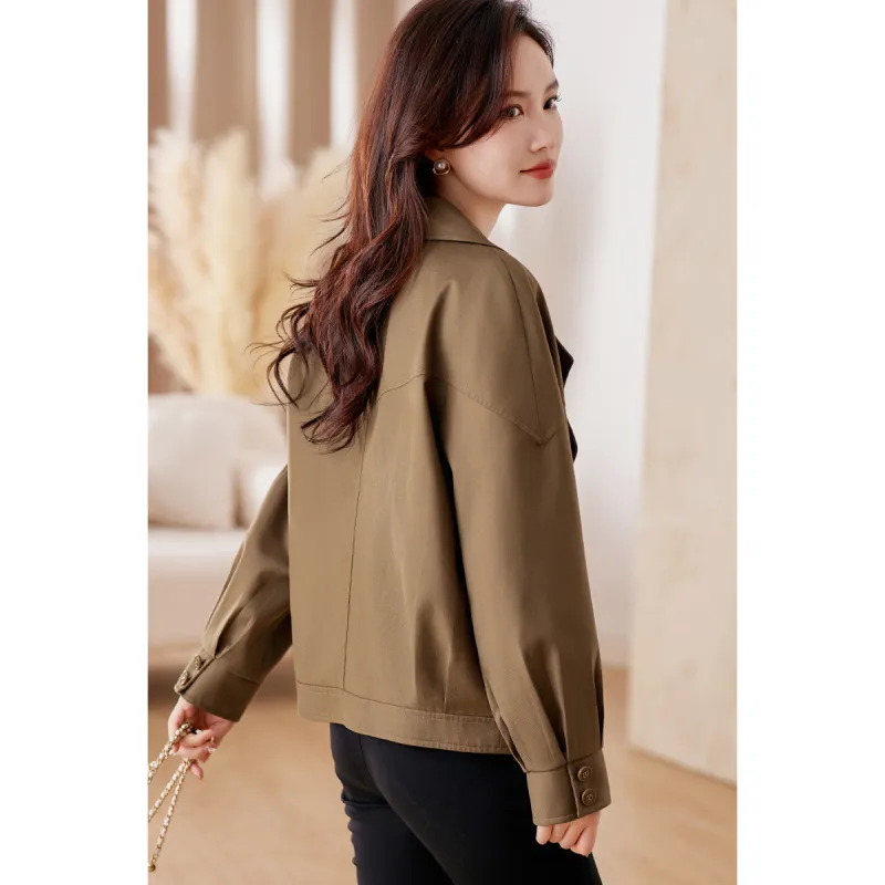 Like The Age Of Water Spring, Fall Trench Coat Regular Women's Coffee-5