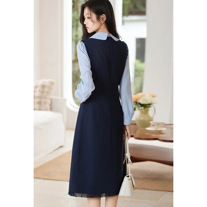 Like The Age Of Water Short Sleeved Dress Regular Women's Navy Blue-4