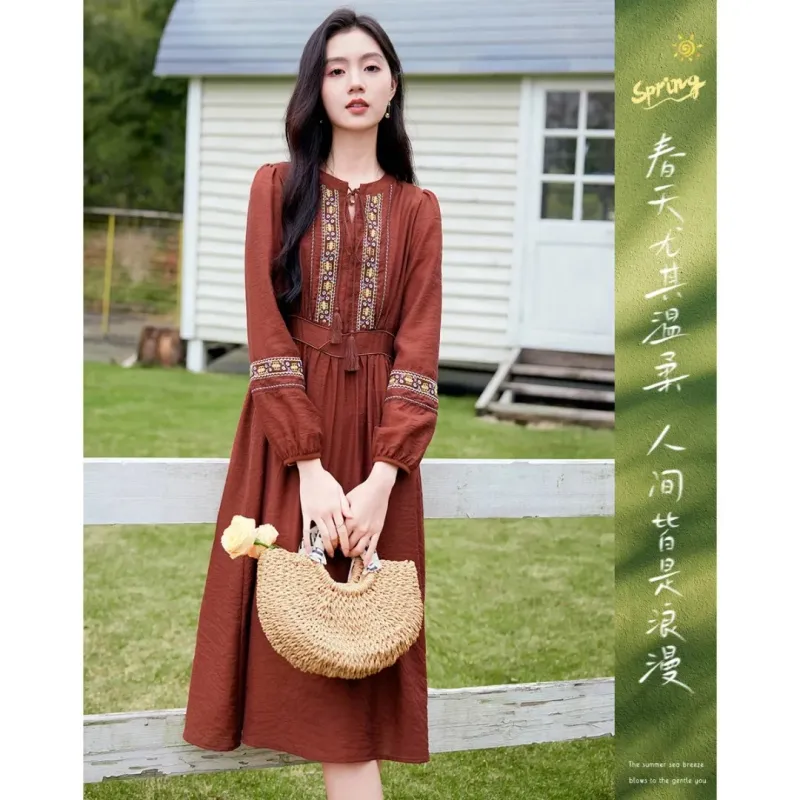 Like The Age Of Water Long Sleeved Dress Women's Red-3