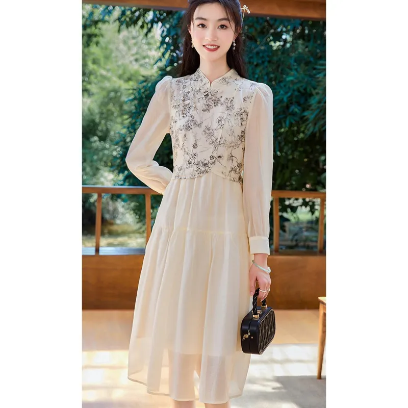 Like The Age Of Water 2025 Model Long Sleeved Dress Women's Apricot-3