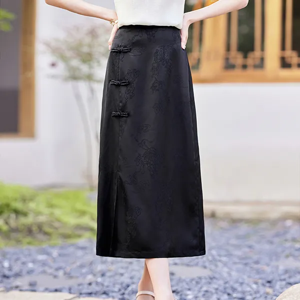 Like The Age Of Water Casual Long Skirt Women's Black-3