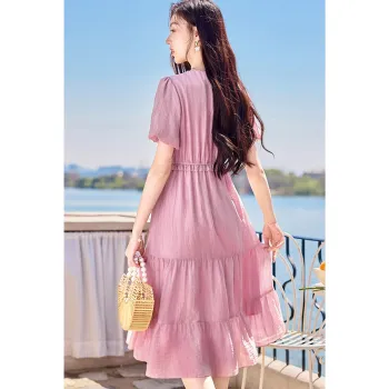 Like The Age Of Water Short Sleeved Dress Women's Pink Purple