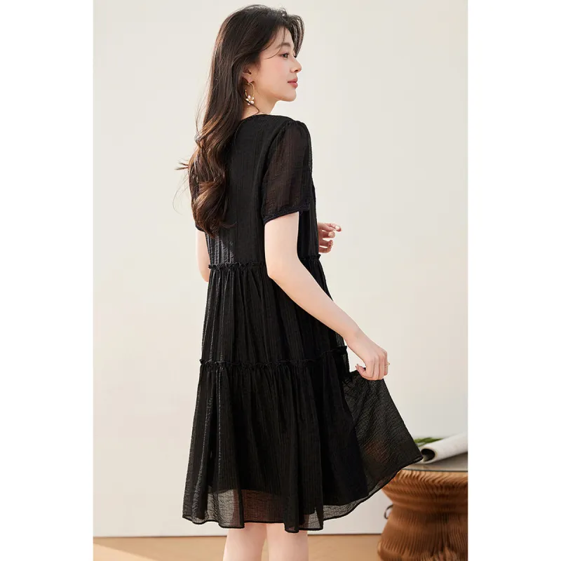 Like The Age Of Water Short Sleeved Dress Cinched Waist Women's-2