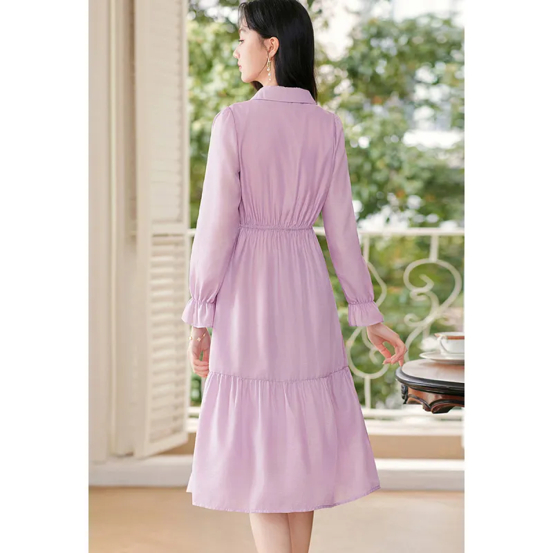 Like The Age Of Water 2025 Spring Long Sleeved Dress Women's Purple-6