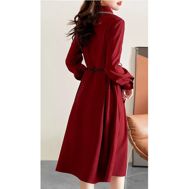 Like The Age Of Water Spring Short Sleeved Dress Slim Fit Women's Red-4