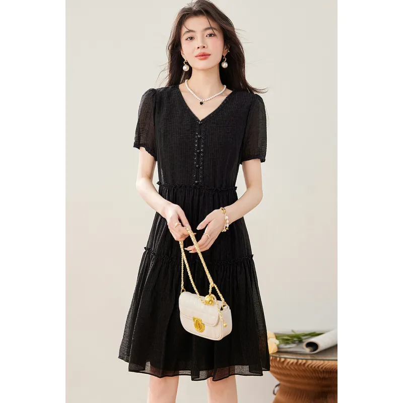 Like The Age Of Water Short Sleeved Dress Cinched Waist Women's-1
