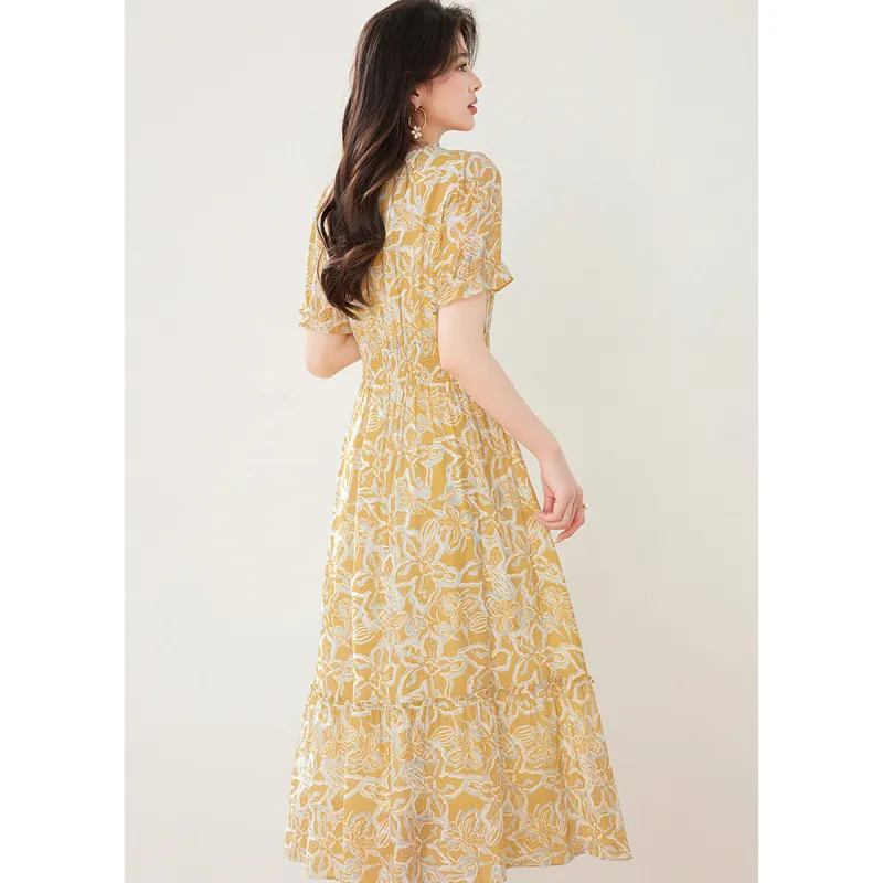 Like The Age Of Water Short Sleeved Dress Women's Yellow-4