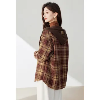 Like The Age Of Water Velvet feel Coat Women's Red Plaid