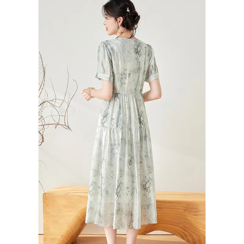 Like The Age Of Water Short Sleeved Dress Women's Blue Gray-0