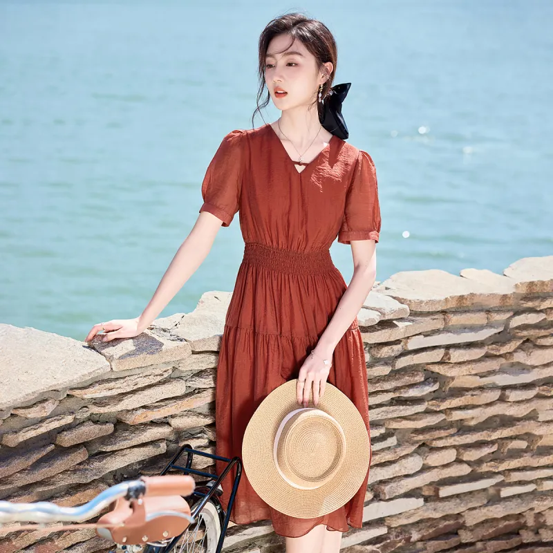 Like The Age Of Water Short Sleeved Dress Women's Red-1
