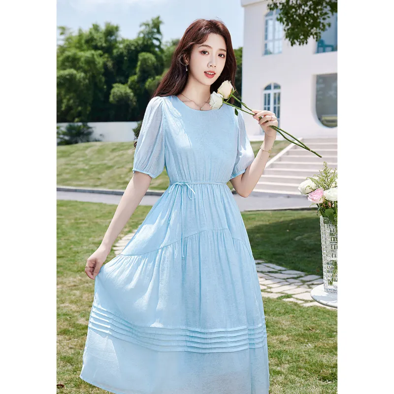 Like The Age Of Water Short Sleeved Dress Women's Blue-1