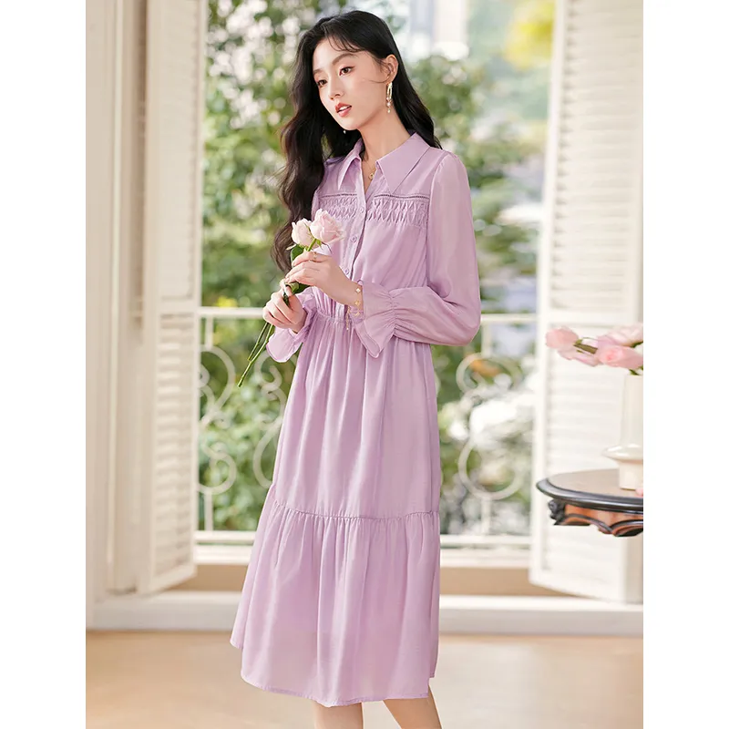 Like The Age Of Water 2025 Spring Long Sleeved Dress Women's Purple-4