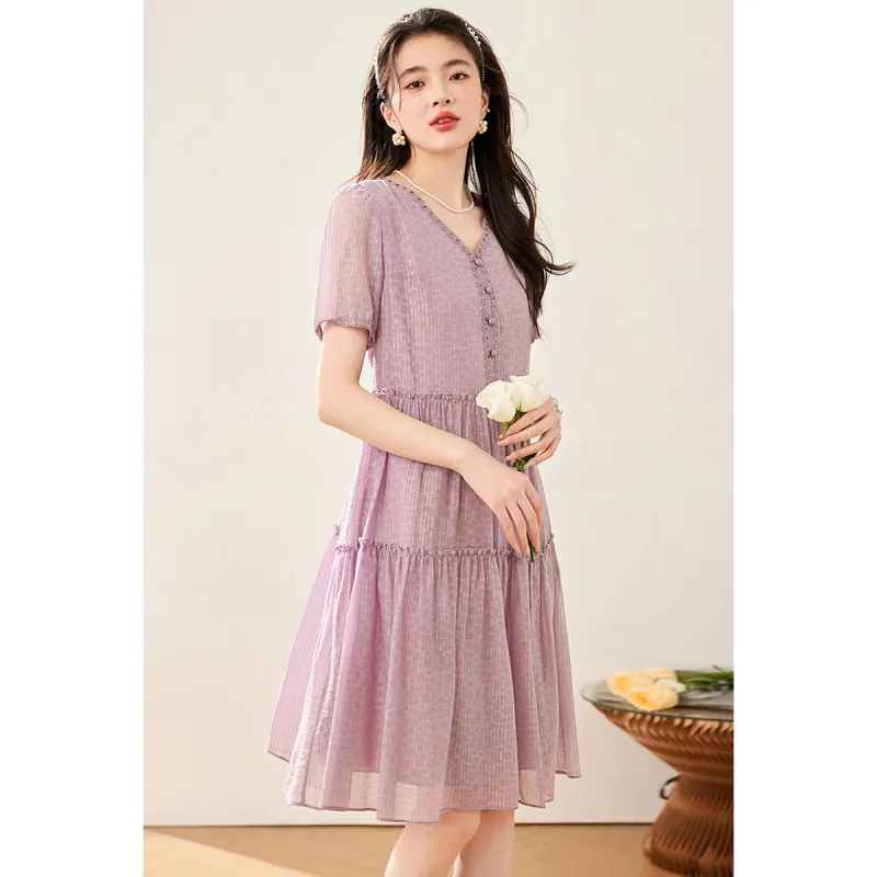 Like The Age Of Water Short Sleeved Dress Cinched Waist Women's-4