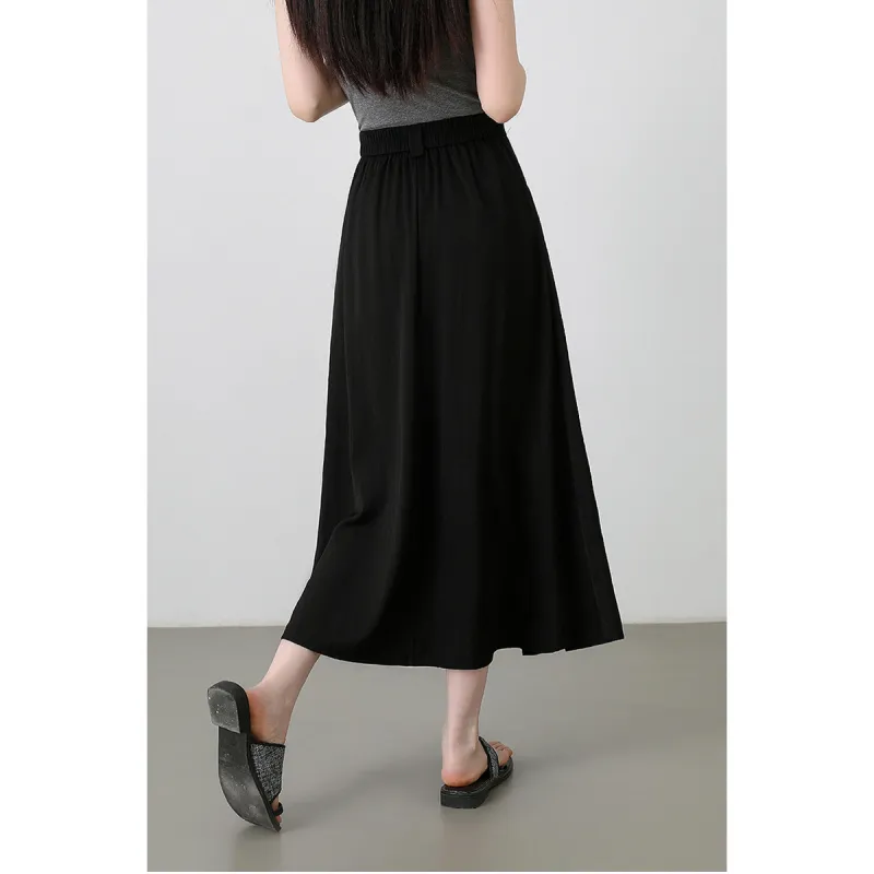 Like The Age Of Water Casual Long Skirt Women's Black-4