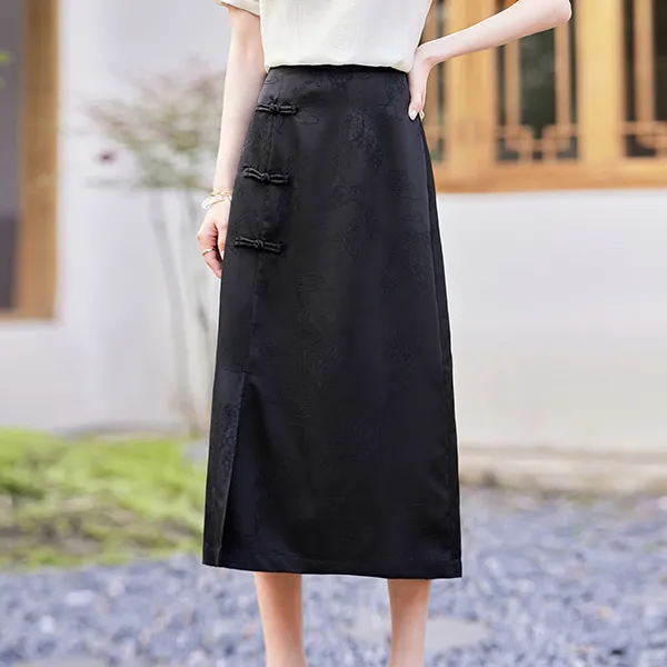 Like The Age Of Water Casual Long Skirt Women's Black-4