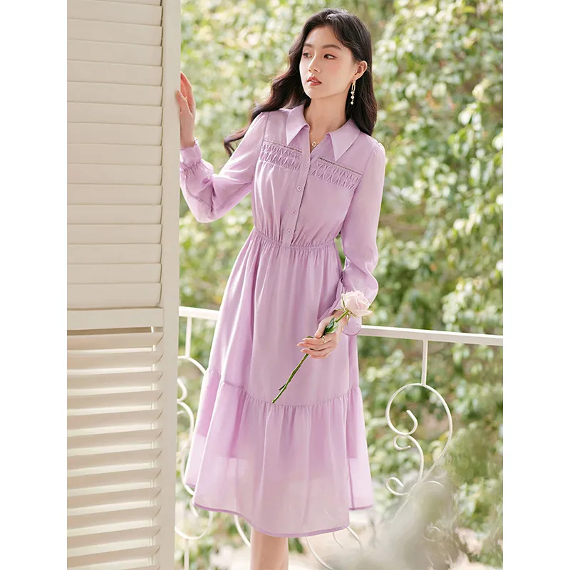 Like The Age Of Water 2025 Spring Long Sleeved Dress Women's Purple-1