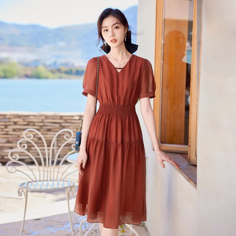 Like The Age Of Water Short Sleeved Dress Women's Red-4
