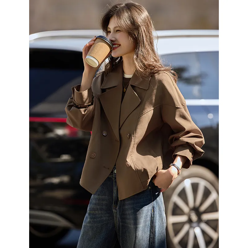 Like The Age Of Water Spring, Fall Trench Coat Regular Women's Coffee-1