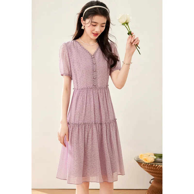 Like The Age Of Water Short Sleeved Dress Cinched Waist Women's-5