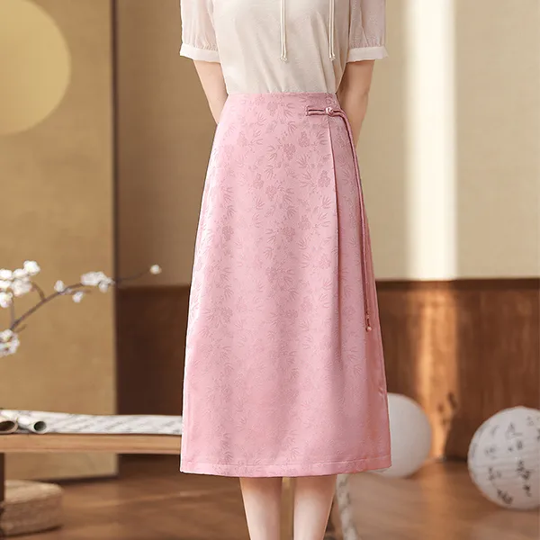 Like The Age Of Water Casual Long Skirt Women's Pink-1