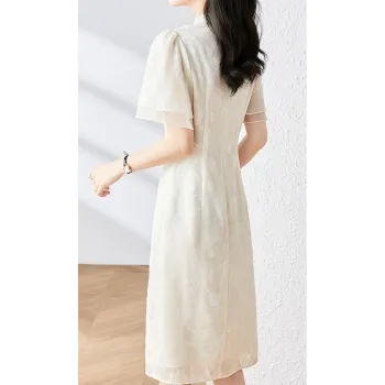 Like The Age Of Water Summer Short Sleeved Dress Loose Fit Women's Beige