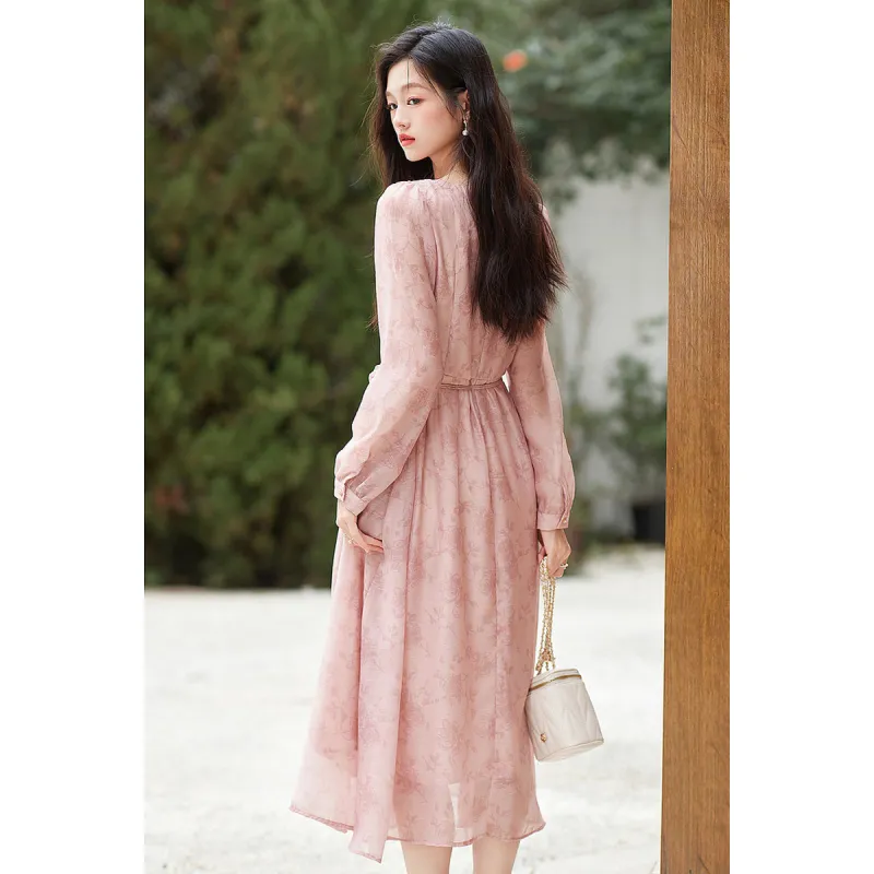 Like The Age Of Water Fall Long Sleeved Dress Regular Women's Pink-3