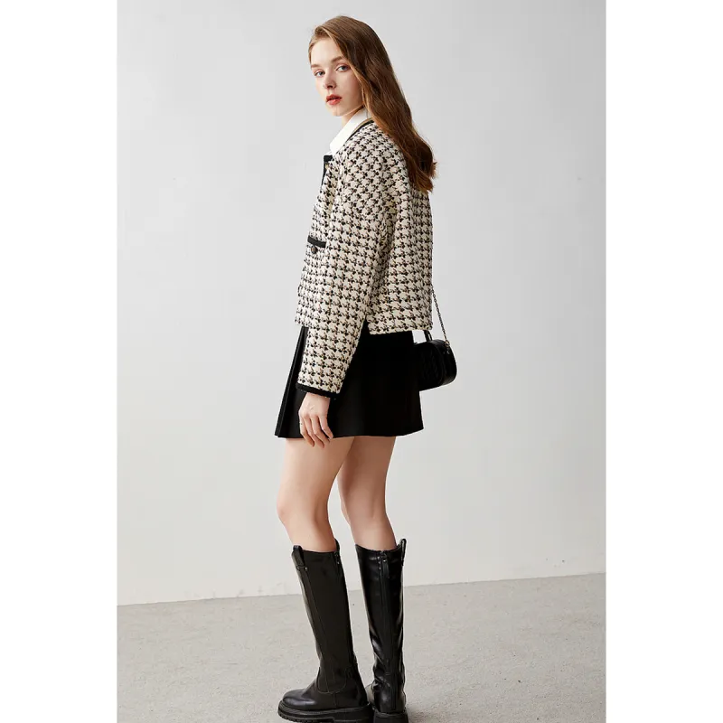 Like The Age Of Water Spring Velvet feel Coat Slim Fit Women's Plaid-5