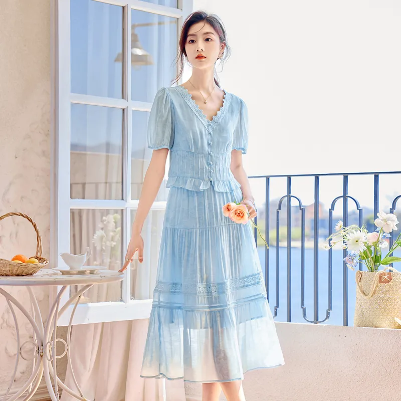 Like The Age Of Water Skirt Set Women's Blue-3