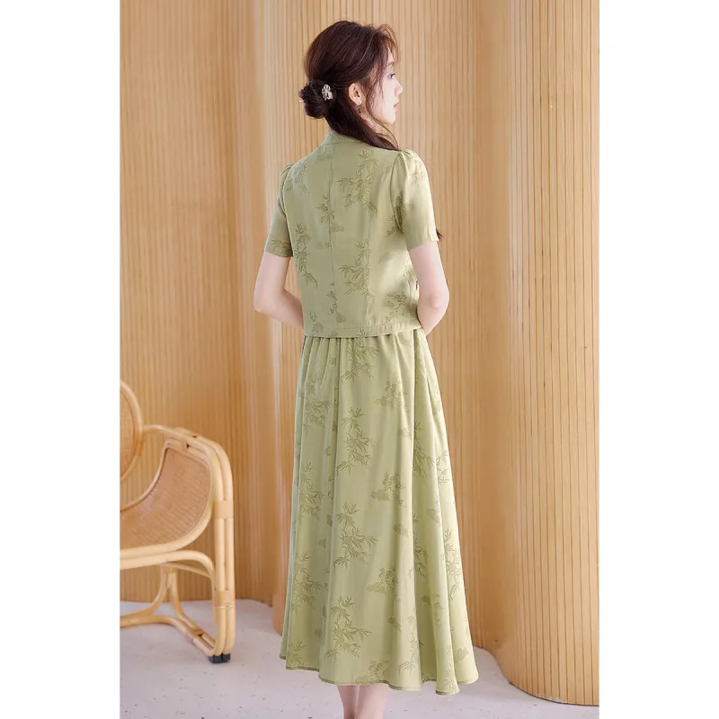 Like The Age Of Water Summer Short Sleeved Dress Regular Women's Green-3