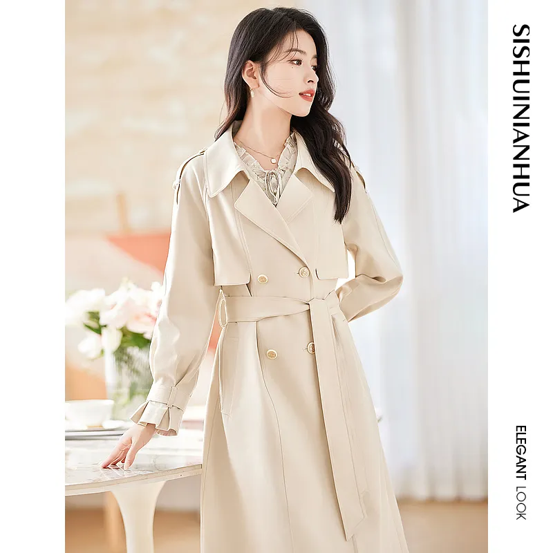 Like The Age Of Water Spring, Fall Trench Coat Slim Fit Women's Beige-3