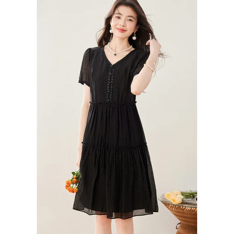 Like The Age Of Water Short Sleeved Dress Cinched Waist Women's-0