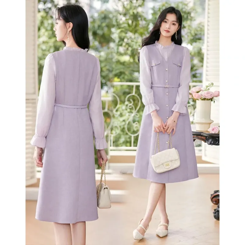 Like The Age Of Water Long Sleeved Dress Women's Purple-3