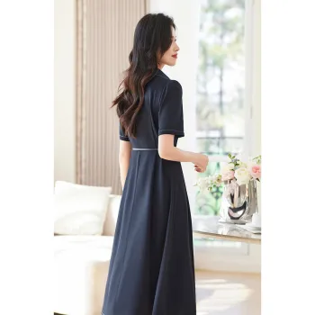 Like The Age Of Water Short Sleeved Dress Women's Navy Blue
