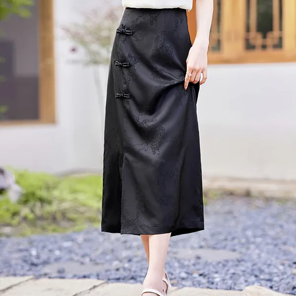 Like The Age Of Water Casual Long Skirt Women's Black-2