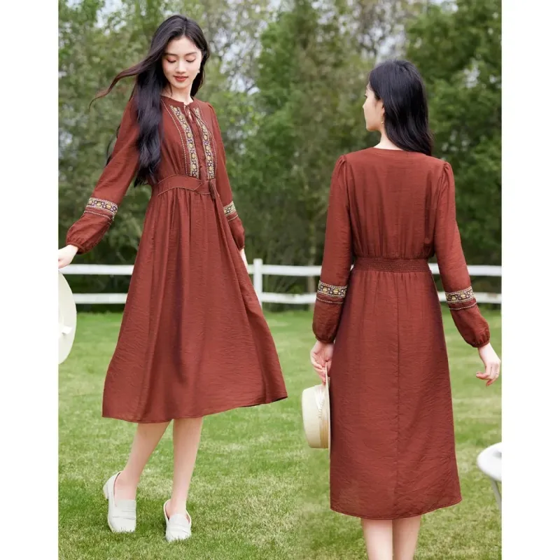 Like The Age Of Water Long Sleeved Dress Women's Red-2