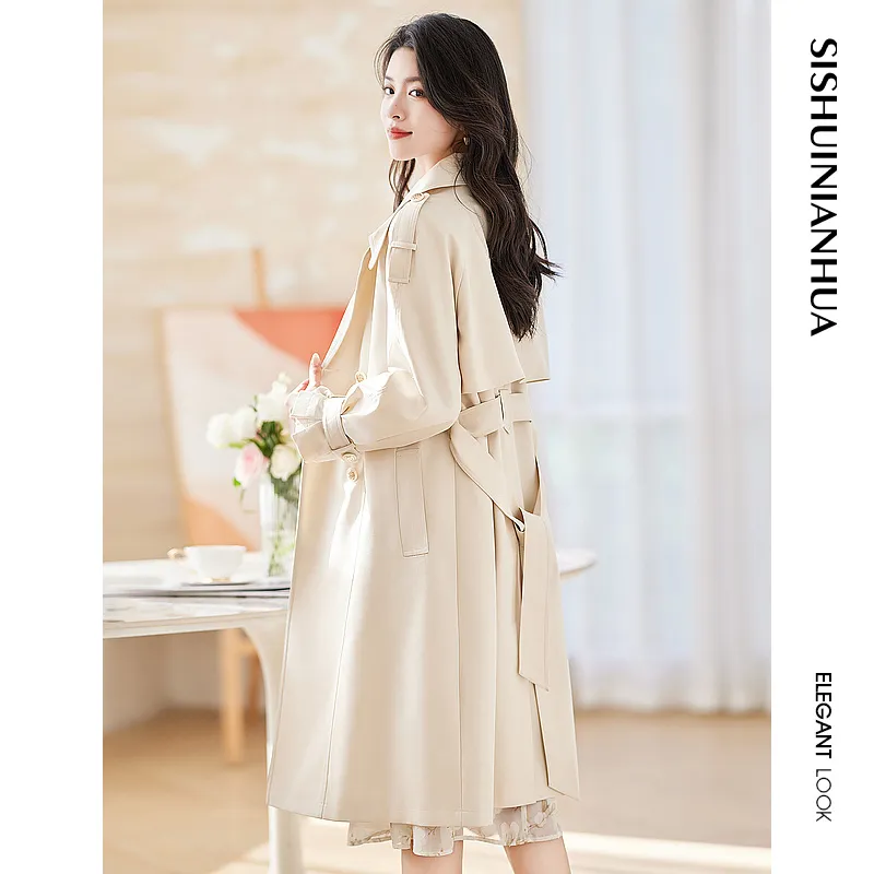 Like The Age Of Water Spring, Fall Trench Coat Slim Fit Women's Beige-4